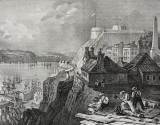 Vista da cidade de Quebec, Canadá, litografia de Salvatore Puglia de Poliorama Pittoresco, n 46, 24 de Junho