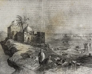 Vista de Tyre, Líbano, litografia de Salvatore Puglia de Poliorama Pittoresco, n 24, 21 de Janeiro