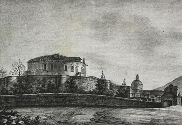 Vista do castelo de Acerra, Campania, Itália, litografia de Salvatore Puglia de Poliorama Pittoresco, n 30, 5 de Março