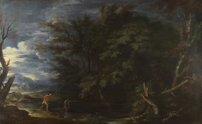 Paisagem com Mercury e o desonesto Woodman, ca 1663.