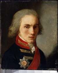 Retrato do escritor Conde Piotr Andreievitch Viazemski (Pierre Wiazemsky) (1792-1878) (Retrato do autor Conde Pyotr Vyazemsky). Pintura de Salvatore Tonci (1756-1844). Óleo sobre papelão