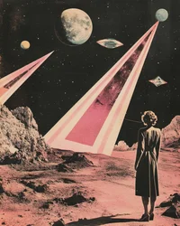 Mulher contempla um mundo alienígena