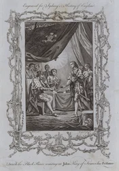 Eduardo, o Príncipe Negro, à espera de João Rei de França, seu Prisioneiro (gravura)