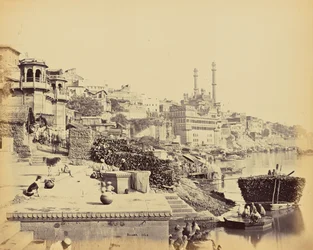 Benares; A Grande Mesquita de Arungzebe e os Ghats adjacentes
