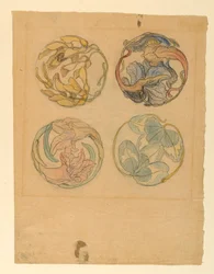 Desenho, Estudos Florais (Quatro Desenhos para Ornamentos Circulares), 1880-90