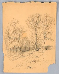 Desenho, Esboço de paisagem com uma estrada rural montanhosa, ca. 1881