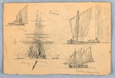 Desenho, Esboços. Navios, Veneza, Itália, outubro de 1872