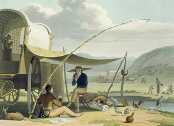 Parada da Família de Boor, placa 17 de &39;African Scenery and Animals&39;, gravada pelo artista, 1805 (aquatint)