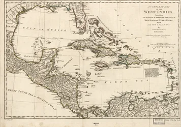Um mapa completo das Índias Ocidentais contendo as costas da Florida, Louisiana, Nova Espanha e Terra Firma: Com todas as ilhas.