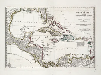 Um mapa completo das Índias Ocidentais contendo as costas da Florida, Louisiana, Nova Espanha e Terra Firma com todas as ilhas