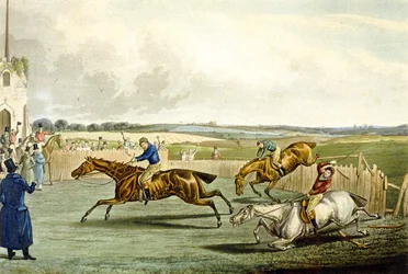 Forth Mile, de Steeplechasing, gravada por Charles Hunt (1829-1900) (cor litho)