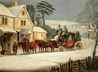 Cena de Inverno com o Royal Mail Parado em uma Pousada (óleo sobre painel)