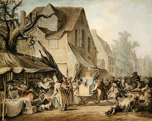 A Market Scene (caneta e tinta com aquarela e lavagens de tinta)