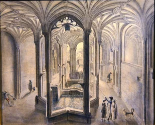 Vista interior de Holywell Spa, North Wales (aguarela com caneta e tinta sobre papel)