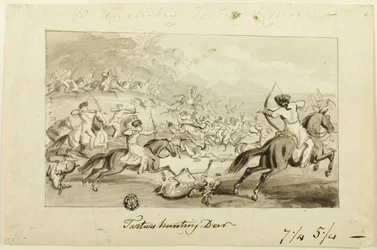 Cervos Caçando Tártaros (reto); Concha (verso)