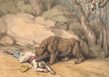 Um urso a atacar um índio caído