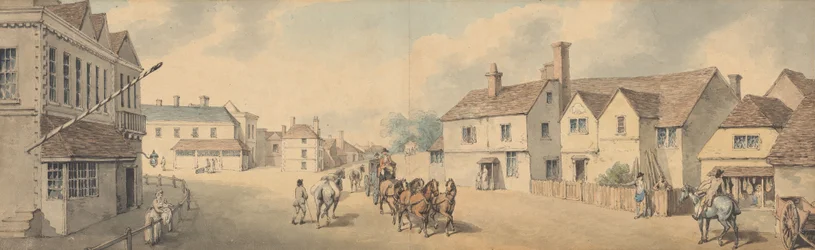 Uma carruagem de quatro cavalos a passar por Chippenham, Wiltshire