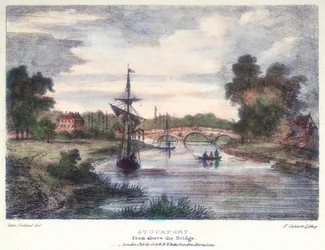 Stourport-on-Severn, Worcestershire, de cima da ponte, c1795.