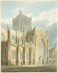 Vista Norte da Catedral de Bristol (lápis e aguarela sobre papel)