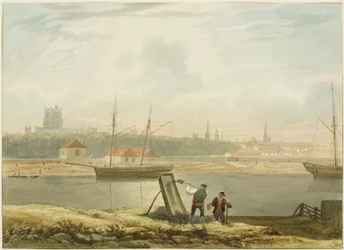 Vista através do porto flutuante, c.1825 (lápis e aguarela sobre papel)