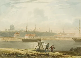 Vista através do Porto Flutuante com a Catedral e as Igrejas da Cidade, c. 1825
