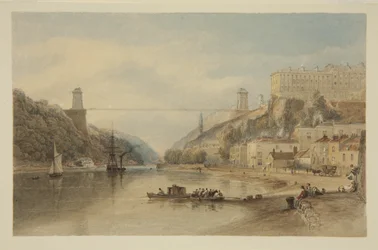 Vista na Avon em Hotwells: A Ponte de Suspensão Proposta, c.1836 (lápis e aguarela sobre papel)