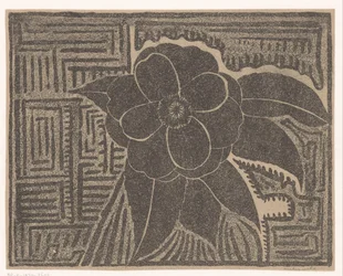 Camélia (preta; em torno de um padrão labiríntico)