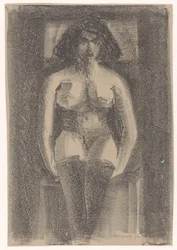 Nu feminino sentado, com meias