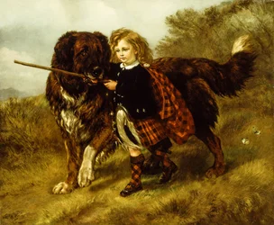 Mestre Egerton Macdona com o seu cão São Bernardo, Tell (óleo sobre tela)