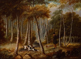 Cena de caça, colonos a descarregar uma lebre (óleo sobre tela)