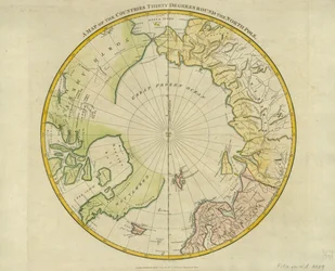 Um Mapa dos Países Trinta Graus ao redor do Pólo Norte, de "Atlas a Crutwell&39;s Gazetteer" de Clement Crutwell (1743-1808), publicado em Londres, 1799