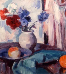 Cravos misturados e flores em um vaso de cerâmica, c.1931