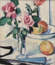 Ainda vida com rosas cor de rosa,