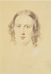 Primeiro retrato de Catherine Dickens, 1838 (giz, giz de cera e lápis sobre papel)