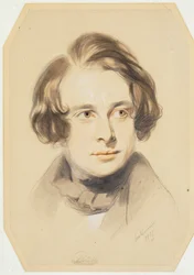 Primeiro retrato de Charles Dickens, 1837 (giz, giz de cera e lápis sobre papel)