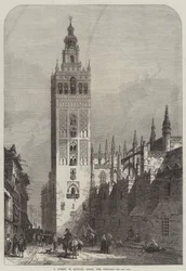 Uma rua em Sevilha, Espanha, a Giralda