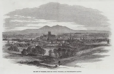A cidade de Worcester, da ferrovia de Oxford, Worcester e Wolverhampton
