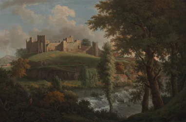 Castelo de Ludlow com Dinham Weir, do Sudoeste