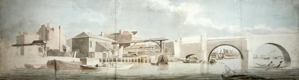 Westminster Bridge, the Surrey Side (lápis, caneta e tinta e aguarela sobre papel)