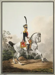 Oficial de campo do Regimento Preobrazhensky a cavalo, início do século XIX.