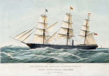 Um clipper real da companhia de navegação Australia and Liverpool. Litografia colorida à mão, cerca de 1856, por Samuel Walters (1811-1882)