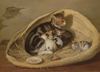 Gato com seus gatinhos em uma cesta, 1797