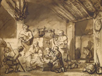 Adoração dos Pastores, c.1646 (caneta e pincel e lápis sobre papel)