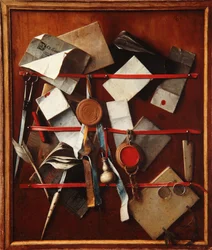 Porta-cartas fingido com instrumentos de escrita, c. 1655