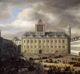 Praça principal dentro do Castelo Imperial em Viena - Samuel Dirksz van Hoogstraten (1627-1678). Óleo sobre madeira