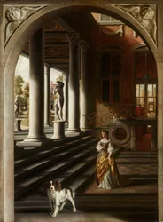 Vista em perspectiva com uma mulher lendo uma carta, c. 1670