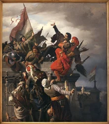 O sacrifício de Titusz Dugovics (? -1456). Herói nacional húngaro que se distinguiu durante o cerco de Belgrado pelo Império Otomano.