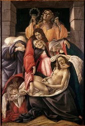 Lamentação sobre o Cristo morto Detrempe sobre madeira por Alessandro di Mariano dei Filipepi dit Sandro Botticelli (1445-1510) 1495 aproximadamente. Sol. 107x71 cm Milan Museo Poldi Pezzoli - Lamentação sobre o Cristo morto, de Sandro Filipepi a.k.a Botti