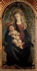 Virgem e Criança em glória rodeada de anjos Serafins Detrempe sobre madeira por Alessandro di Mariano dei Filipepi, dit Sandro Botticelli (1445-1510) 1469-1470 Dim. 120x65 cm Florence Galleria degli Uffizi (Uffizi)
