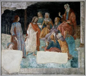 O jovem levou à assembleia das Sete Artes Liberais. Fresco de Villa Lemmi. Pintura de Sandro Botticelli (1444-1510)